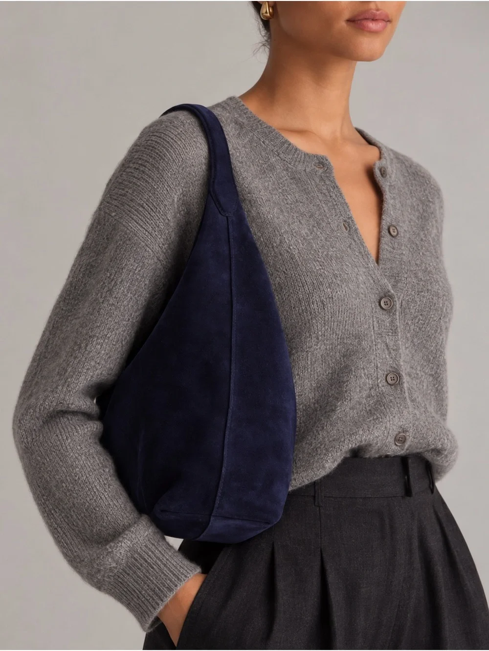 Madewell The Mylie Midnight Navy Italian Suede Shoulder Bag 90s Quiet Luxury